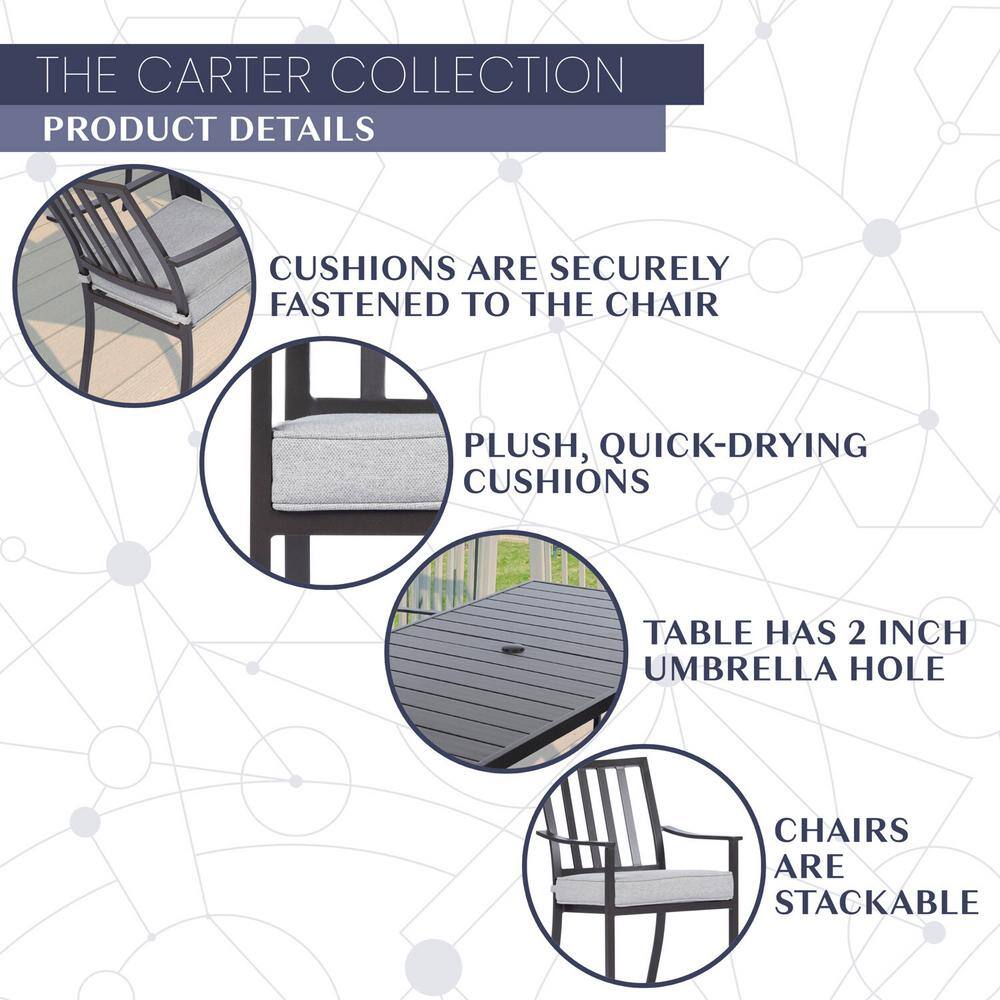 Carter 7-Piece Pewter Grey Aluminum Outdoor Dining Set with Cushions