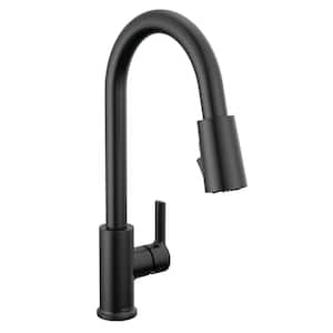 Flute Single Handle Pull Down Sprayer Kitchen Faucet with 1.0 GPM in Matte Black