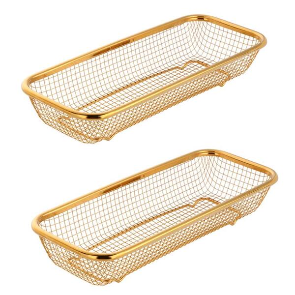 Stackable Stainless Steel Mesh Kitchen Drawer Organizer for Cutlery and Utensils 12.5 x 5 x 2.5 in Gold