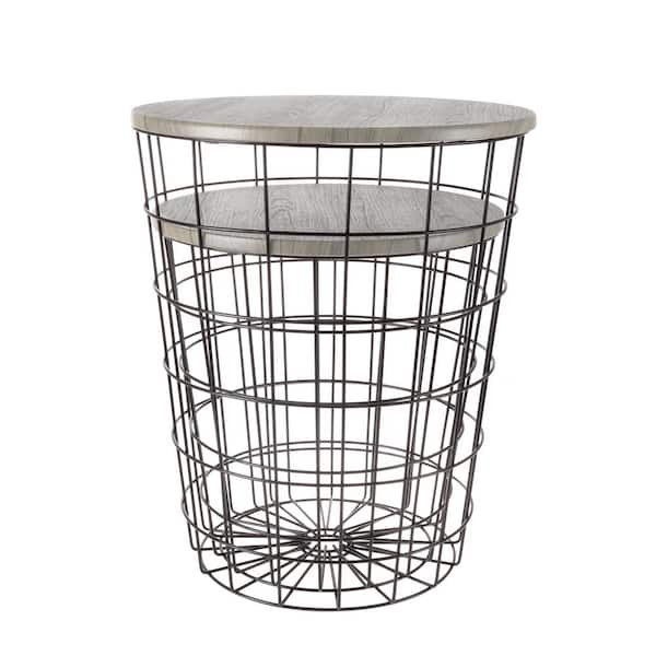 Lavish Home End Table with Storage – Round Wire Basket Base Nesting Tables,  Set of 2