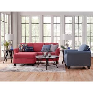 Transitional Flared Arm 82 in. Flared Arm 2-piece Chenille L Shape Sectional Sofa in. Red with Four Throw Pillows