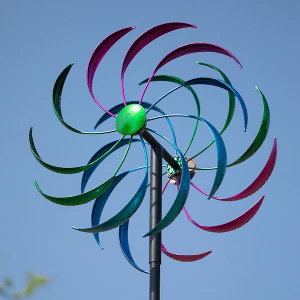 Lawn Wind Spinners Yard Outdoor Rainbow Decorative Ornament Kinetic Metal Sturdy 