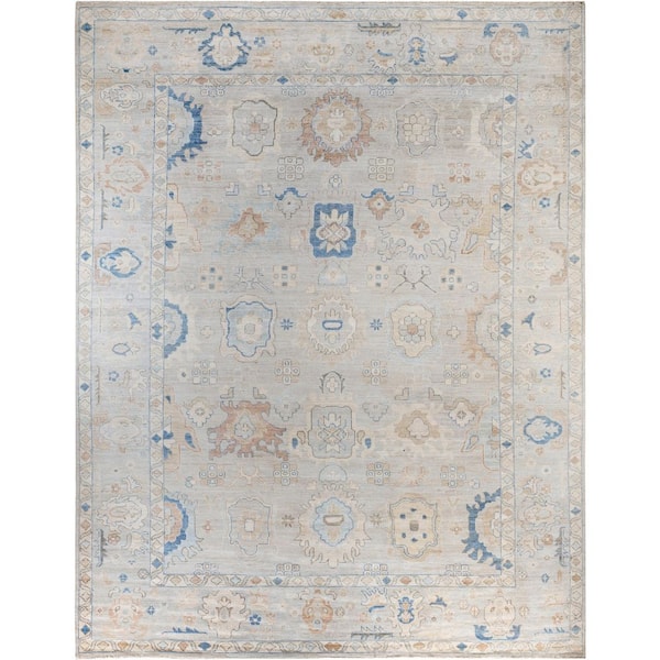Oushak Light Gray 10 ft. x 14 ft. Floral Wool Indoor Area Rug