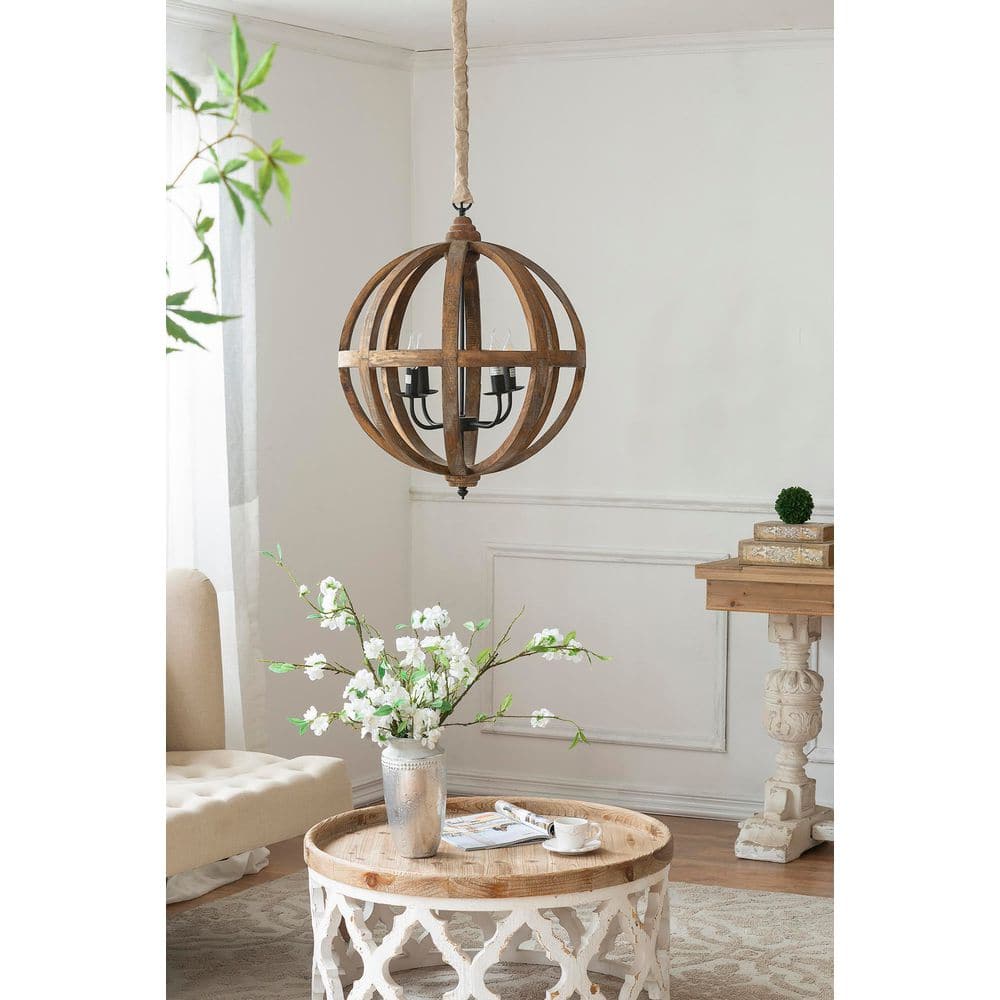 4 Lights Brown Wood Chandelier for Kitchen Dining Room Foyer Entryway with no bulbs included price history on PriceWatchPro