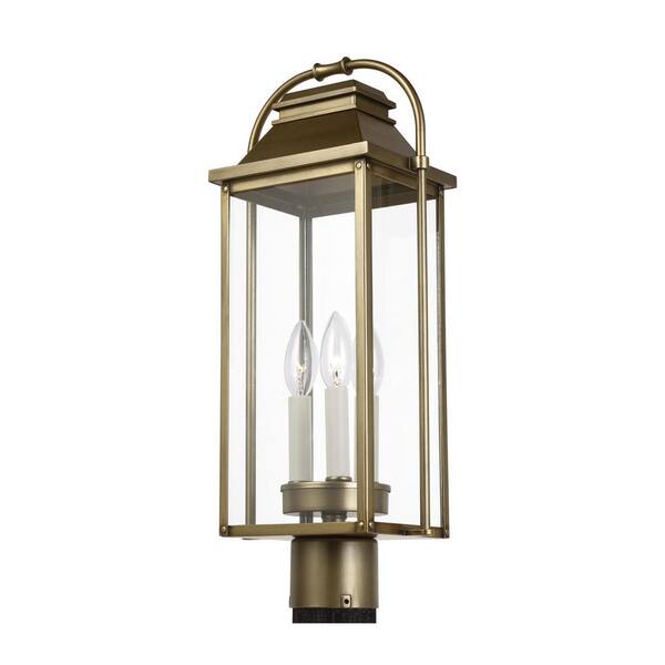 Feiss Wellsworth 3 Light Painted Distressed Brass Outdoor Lamp Post Ol13207pdb Feiss Wellsworth 3 Light Painted, Painting Exterior Brass Light Fixtures