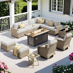 XIZZI Lumisole 13 Pieces Wicker Rectangular Fire Pit Sets and