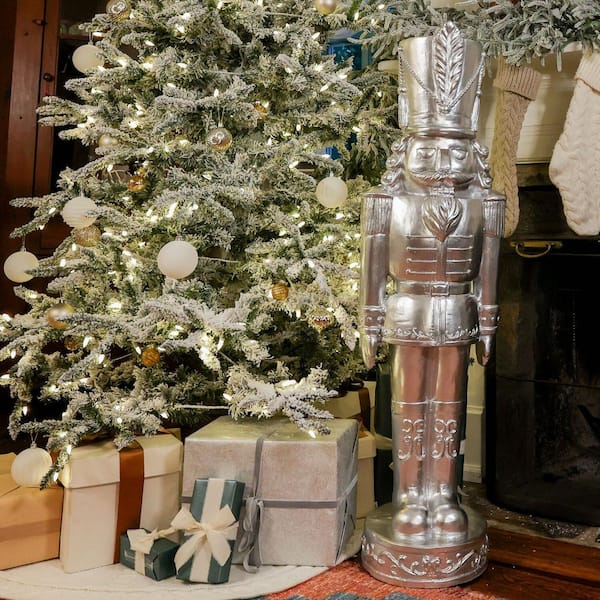 4 ft. Silver Resin Nutcracker Soldier Christmas Decoration