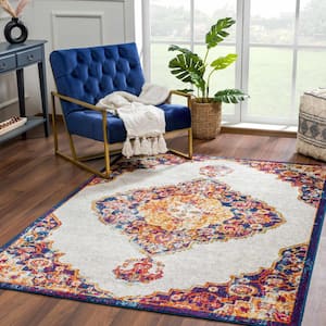 Istanbul Off White Mustard Navy 5 ft. x 7 ft. Area Rug