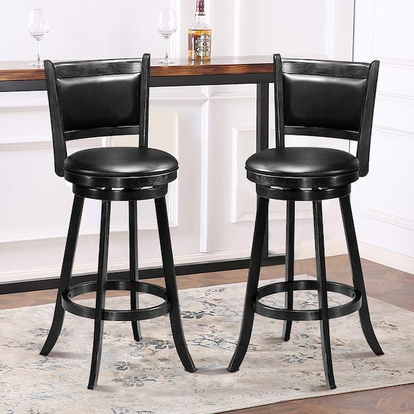 Costway 29 in. Black Low Back Swivel Bar Height Stool Wood Dining Chair Barstool (Set of 2)
