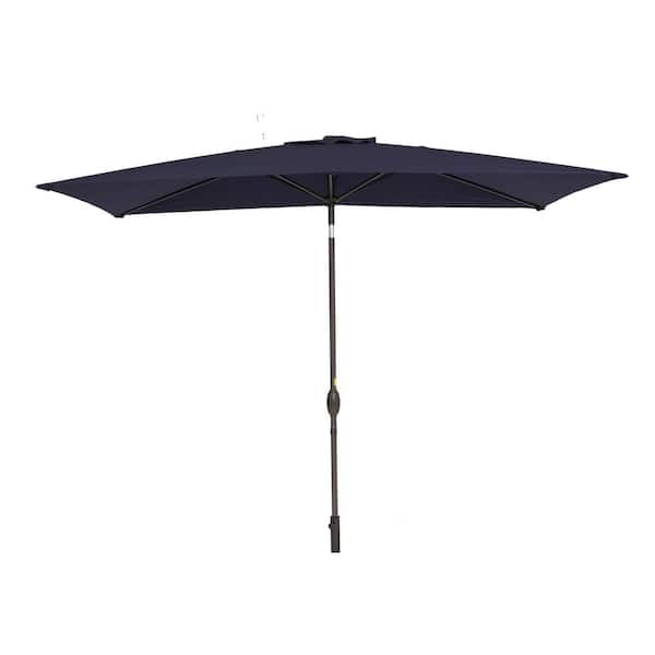 Unbranded 10 ft. x 7 ft. Outdoor Rectangular Patio Market Umbrella with Crank Weather Resistant Waterproof in Navy Blue