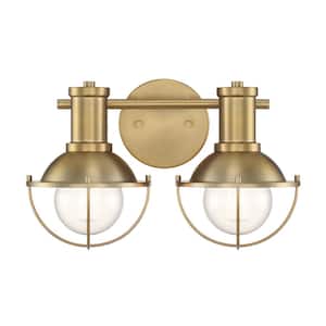 Dalton 15 in. 2-Light Brushed Gold Industrial Vanity with Metal Cages