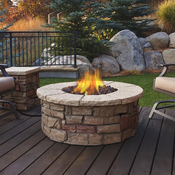 Real Flame Sedona 43 in. x 17 in. Round MGO Propane Fire Pit in Buff with Natural Gas Conversion Kit