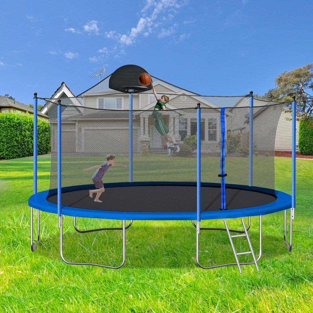 14 FT Blue Outdoor Trampoline with Basketball Hoop, Ladder and Safety Enclosure Net for Kids and Adults price history on PriceWatchPro