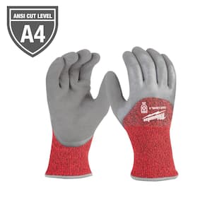 Large Gray Latex Level 4 Cut Resistant Insulated Winter Dipped Work Gloves