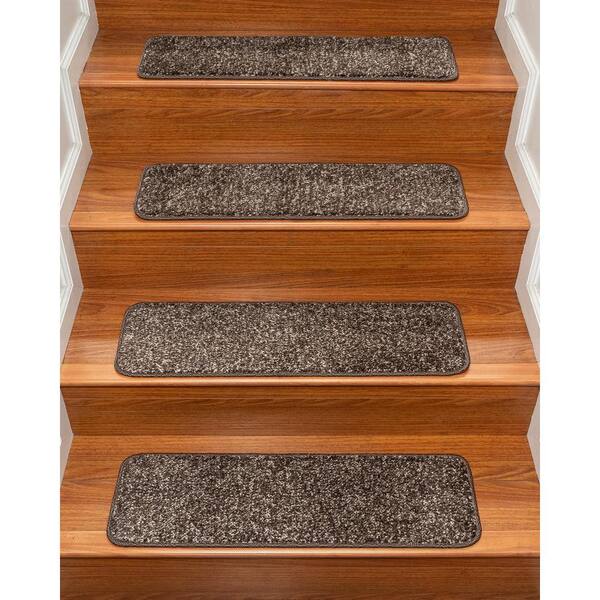 Non-Slip Pet-friendly Caesar Polyester Brown Serged Border Stair Treads 9” x 29” 