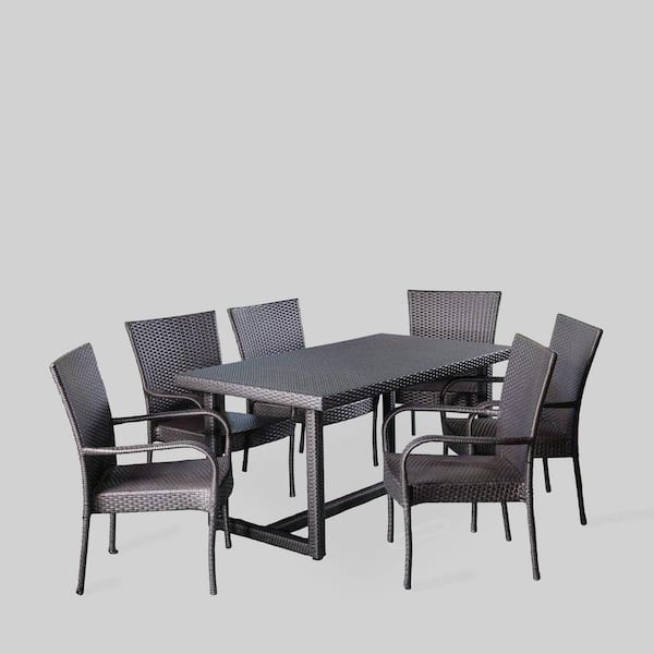 Melville Grey 7-Piece Faux Rattan Outdoor Dining Set