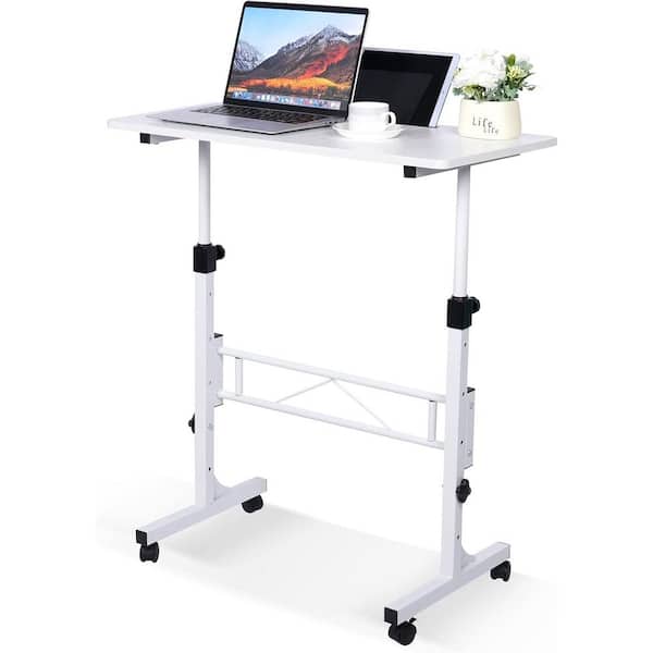 OBJLGEV Adjustable Height Mobile Stand Up Desk with Wheels Portable Laptop Desk White for Home Office 16 in. x 31.5 in.