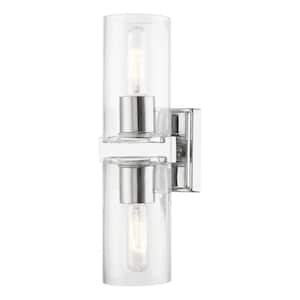 Bannock 15 in. 2-Light Polished Chrome Vanity Light with Clear Glass