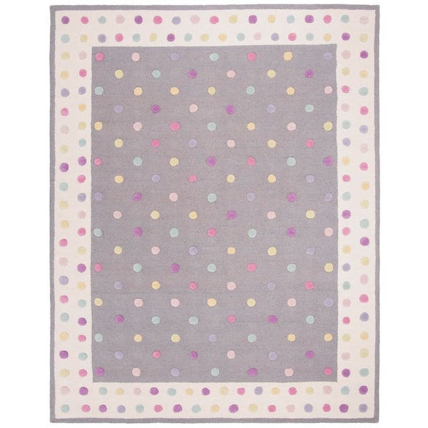 Kids 9 ft. x 12 ft. Gray/Multi Border Polka-Dot Area Rug