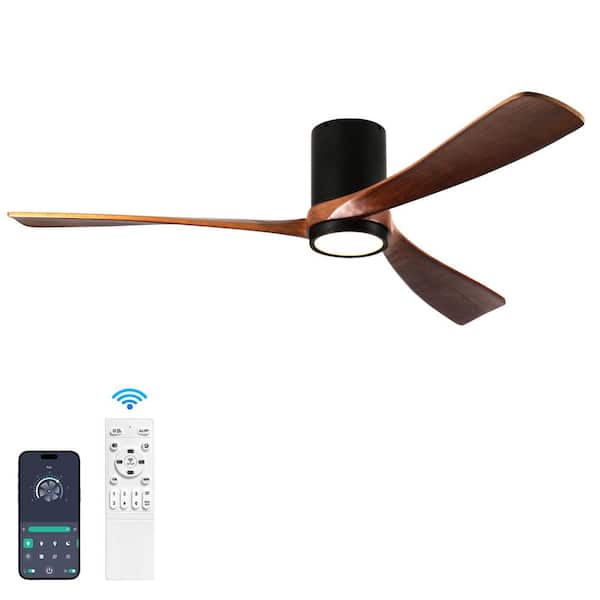 60 in. Black 3 Wood Blades Flush Mount Standard Ceiling Fan with Full Spectrum Light and Remote Control Included