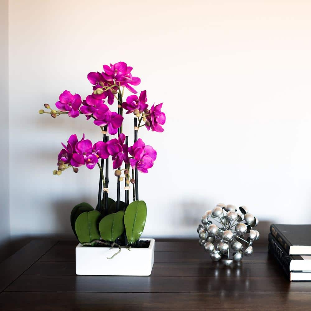 21" Purple Faux Orchid in White Ceramic Pot