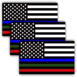 5 in. x 3 in. Thin Line US Flag Decal Blue Green and Red Reflective Stripe American Flag Car Stickers (3-Pack)