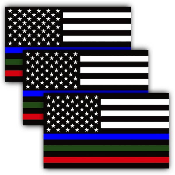 ANLEY 5 in. x 3 in. Thin Line US Flag Decal Blue Green and Red Reflective Stripe American Flag Car Stickers (3-Pack)