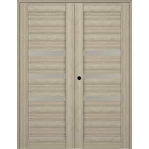 Dora 36 in. x 80 in. Right Hand Active 3-Lite Frosted Glass Shambor Finished Wood Composite Double Prehung French Door