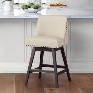 26 in. Wood 360 Free Swivel Upholstered Bar Stool with Back, Performance Fabric in Linen.