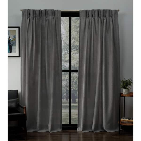 Loha Black Pearl Solid Light Filtering Triple Pinch Pleat / Hidden Tab Curtain, 27 in. W x 84 in. L (Set of 2)