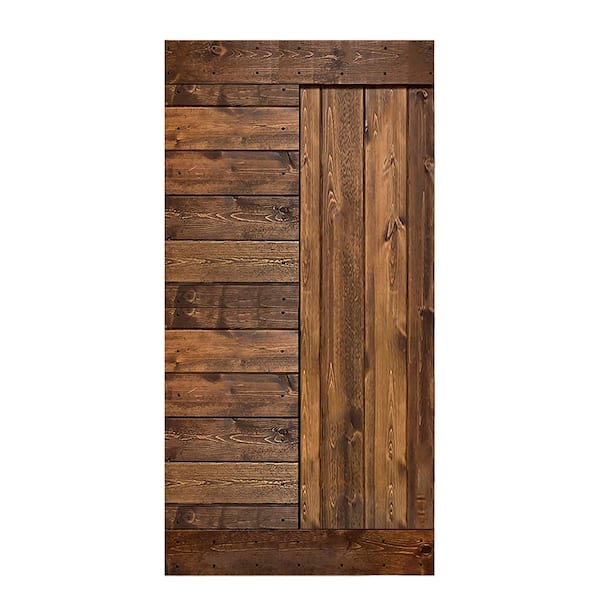 ISLIFE L Series 42 in. x 84 in. Dark Walnut Finished Solid Wood Barn Door Slab - Hardware Kit Not Included