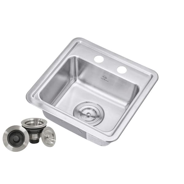 CozyBlock Hospitality 18 Gauge Stainless Steel 15 in Drop-in/Topmount 2 Hole Single Bowl Prep & Bar Sink ADA Compliant