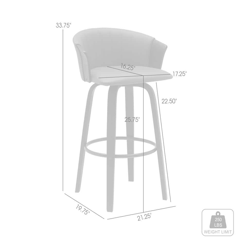 Diana 30" Gray Faux Leather Swivel Bar Stool with Black Wood Frame