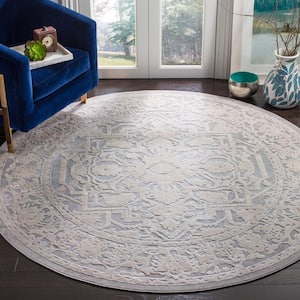 Reflection Light Gray/Cream 5 ft. x 5 ft. Border Floral Round Area Rug