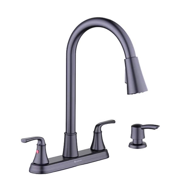 Glacier Bay Sadira Double Handle Pulldown Sprayer Kitchen Faucet with Soap Dispenser in Matte Black