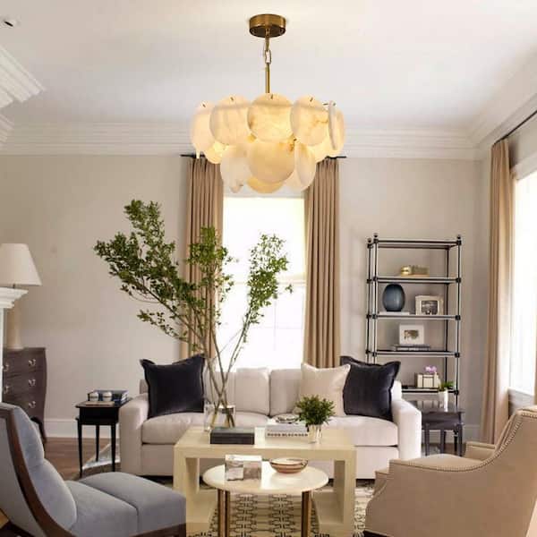 YUYI D18 in. 4-Light White Alabaster Round Chandelier, Modern