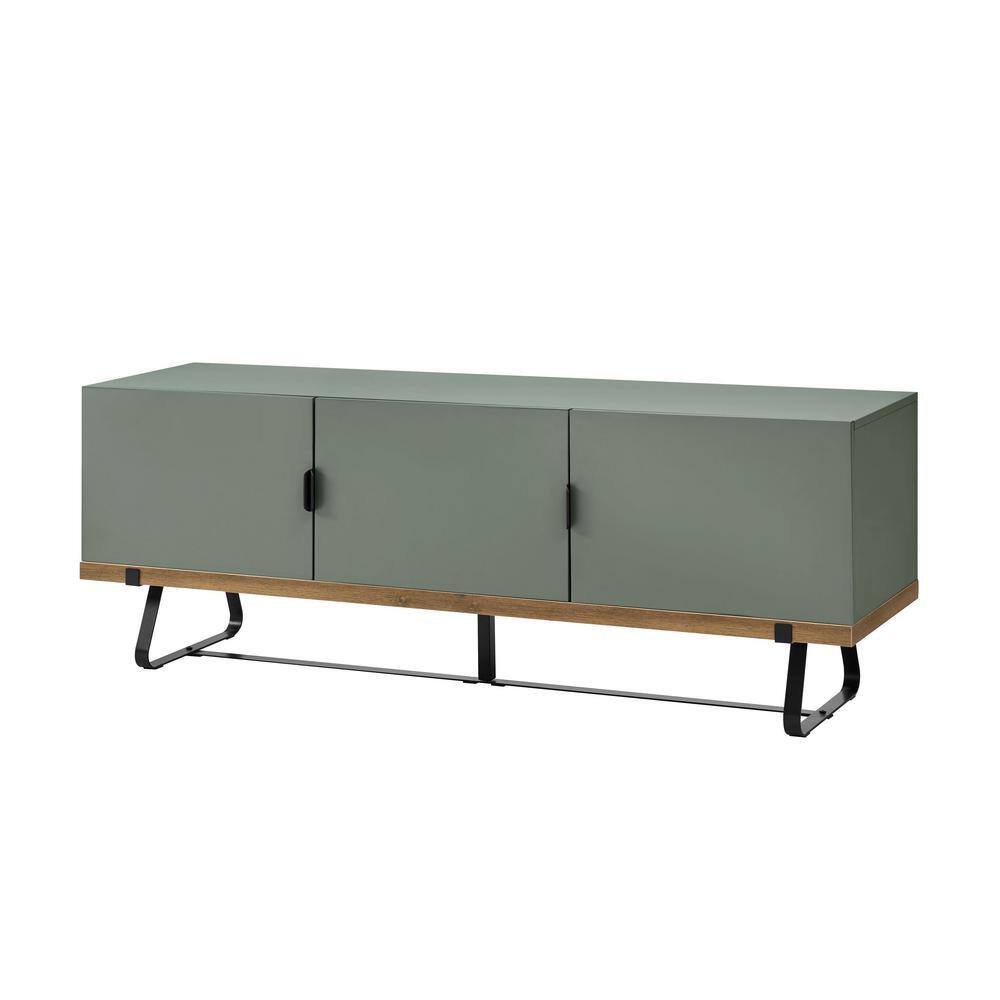 Sage Green and Distressed Oak Modern TV Stand with Cabinet