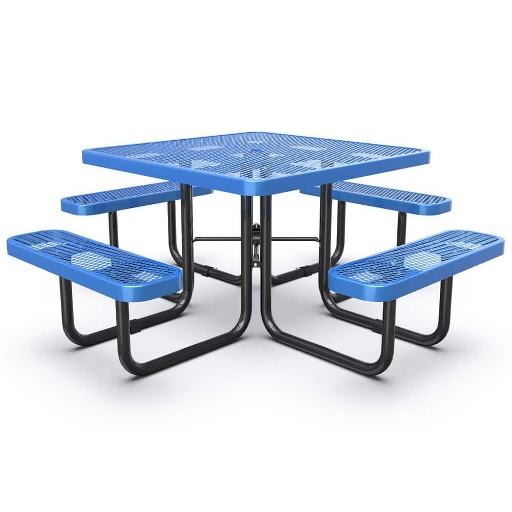 46 in. Outdoor Square Steel Picnic Tables,with Umbrella Hole for Garden Bac