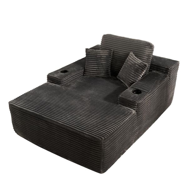 Allwex JOT 67 in. Square Arm Plush Corduroy Rectangle Chaise