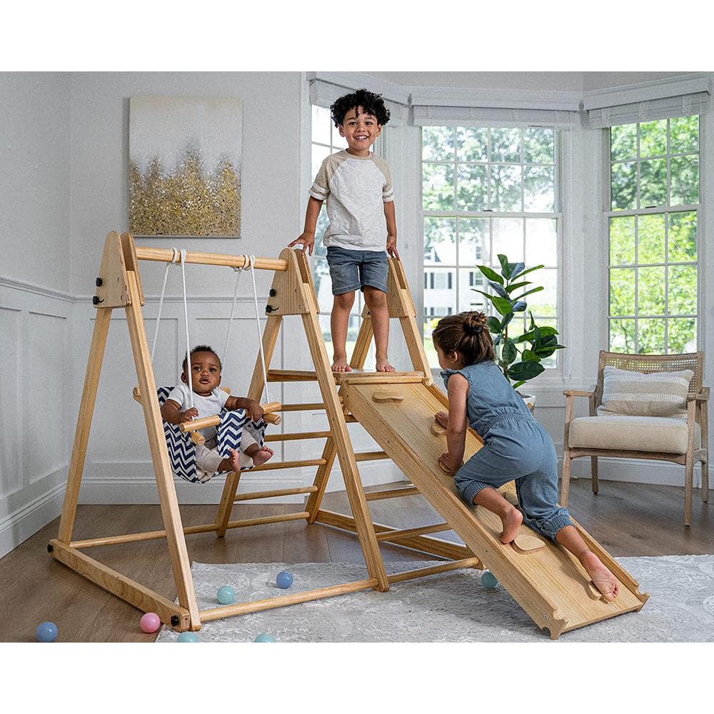 Juniper Indoor Folding Playset with Swing, Rock Wall, Climbing Ladder