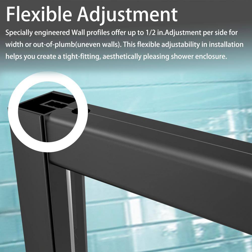 Matte Black Semi-Frameless Pivot Shower Door with Clear Glass