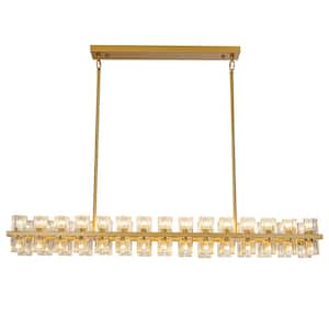 60-Light Gold Rectangular Chandelier, 54" Modern K9 Crystal Chandelier for Dining Room, Living Room, Foyer