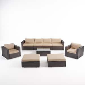 Santa Rosa Multi-Brown 9-Piece Plastic Patio Conversation Sectional Seating Set with Sunbrella Antique Beige Cushions