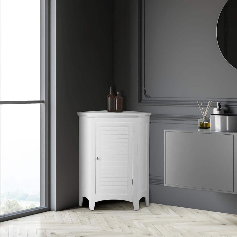White Engineered Wood Corner Cabinet with Adjustable Shelving