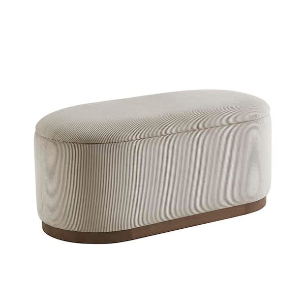 Diedra Taupe Corduroy Fabric Solid Wood Walnut Finish Lift Top Storage Bench 42.5 in.