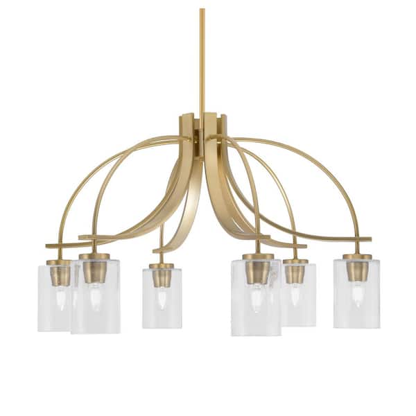 Unbranded Olympia 18 in. 6-Light New Age Brass Downlight Chandelier Smoke Bubble Glass Shade