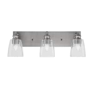 Albany 22.5 in. 3-Light Brushed Nickel Vanity Light with Square Clear Bubble Glass Shades