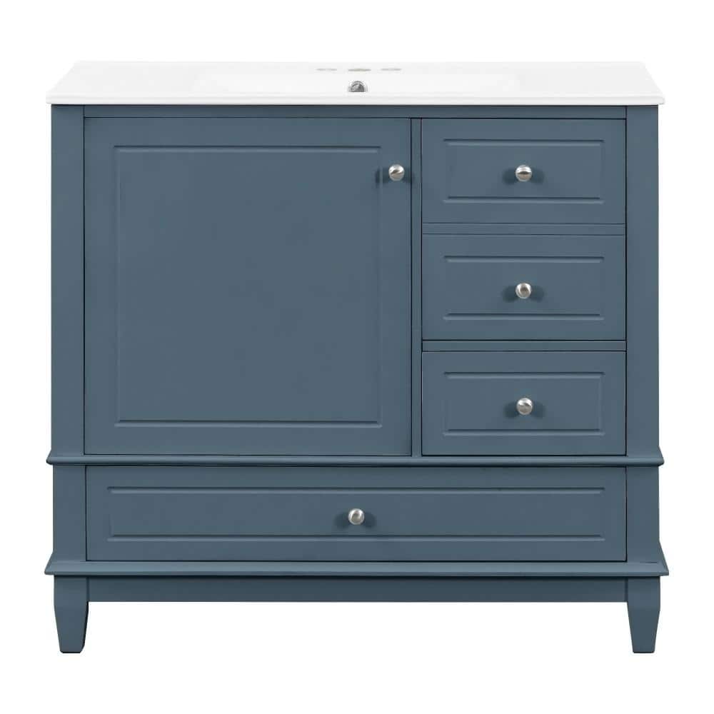 36 in. W Single Sink Freestanding Bath Vanity in Blue Gray with White Ceramic Top Unassembled price history on PriceWatchPro