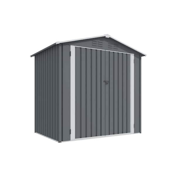Tenleaf 6 ft. W x 4 ft. D Gray Outdoor Metal Shed with Double Doors, Air Vent (24 sq. ft. )