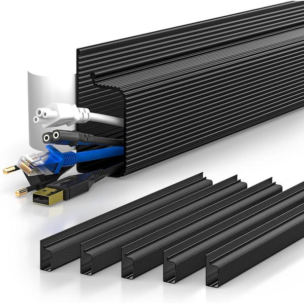 Under Desk Cable Management 1.33 ft. Cable Management Under Desk, Easy Install Self-Adhesive Cable Organizer, Black